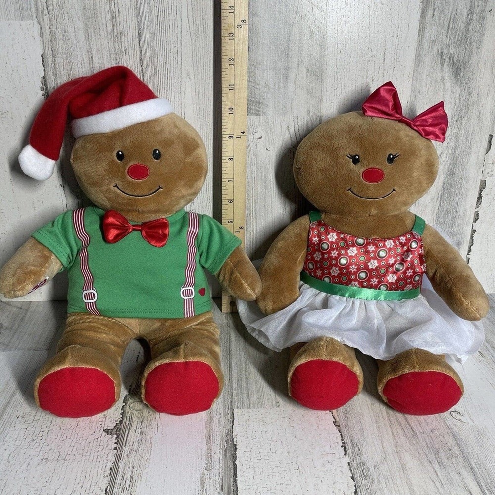 Build a Bear Gingerbread Boy & Girl Set & Outfits BAB Plush Christm…